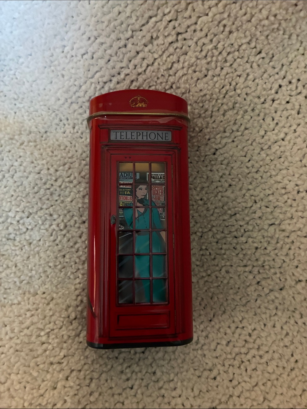 Red British Telephone Booth Decorative Tin Canister